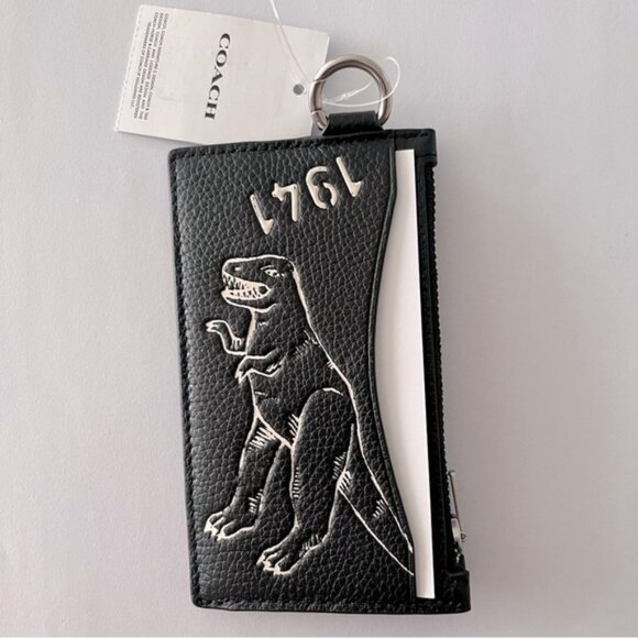 NWT COACH REXY SKETCH PRINT BLACK LEATHER ZIP CARD CASE CA002 - Picture 2 of 5